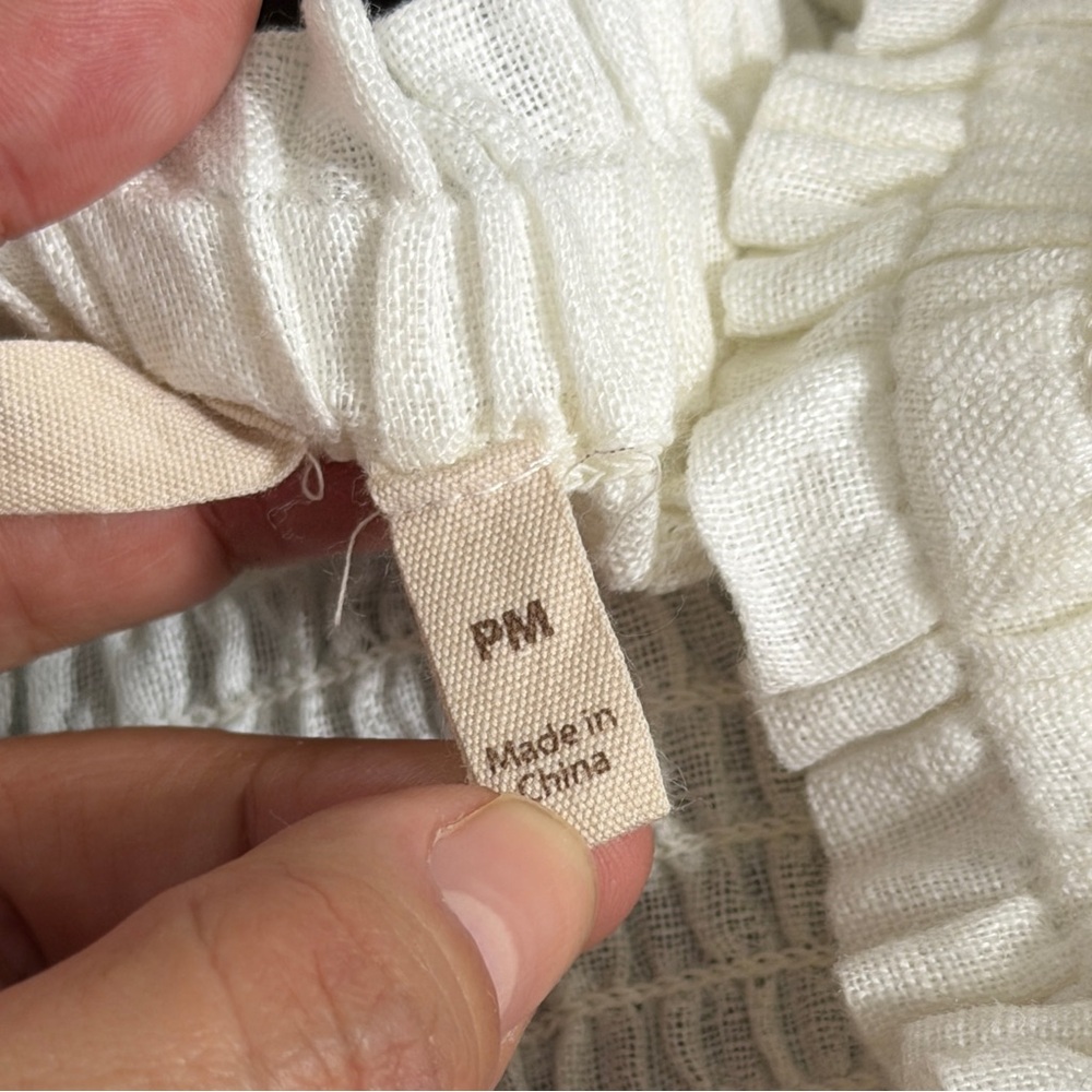 Soft Surroundings MEDIUM PETITE White Linen Smocked Midi Dress Battenberg Lace - Picture 7 of 12